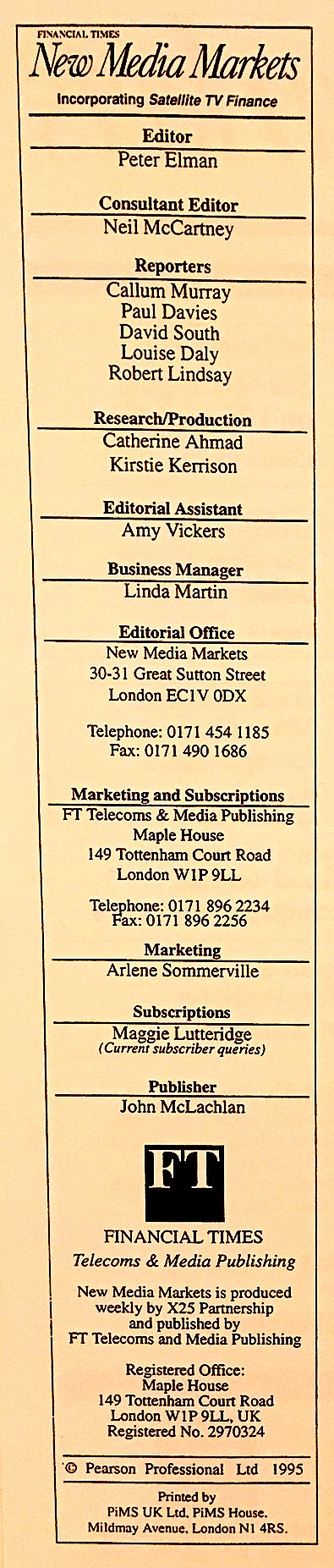 New Media Markets masthead 1995