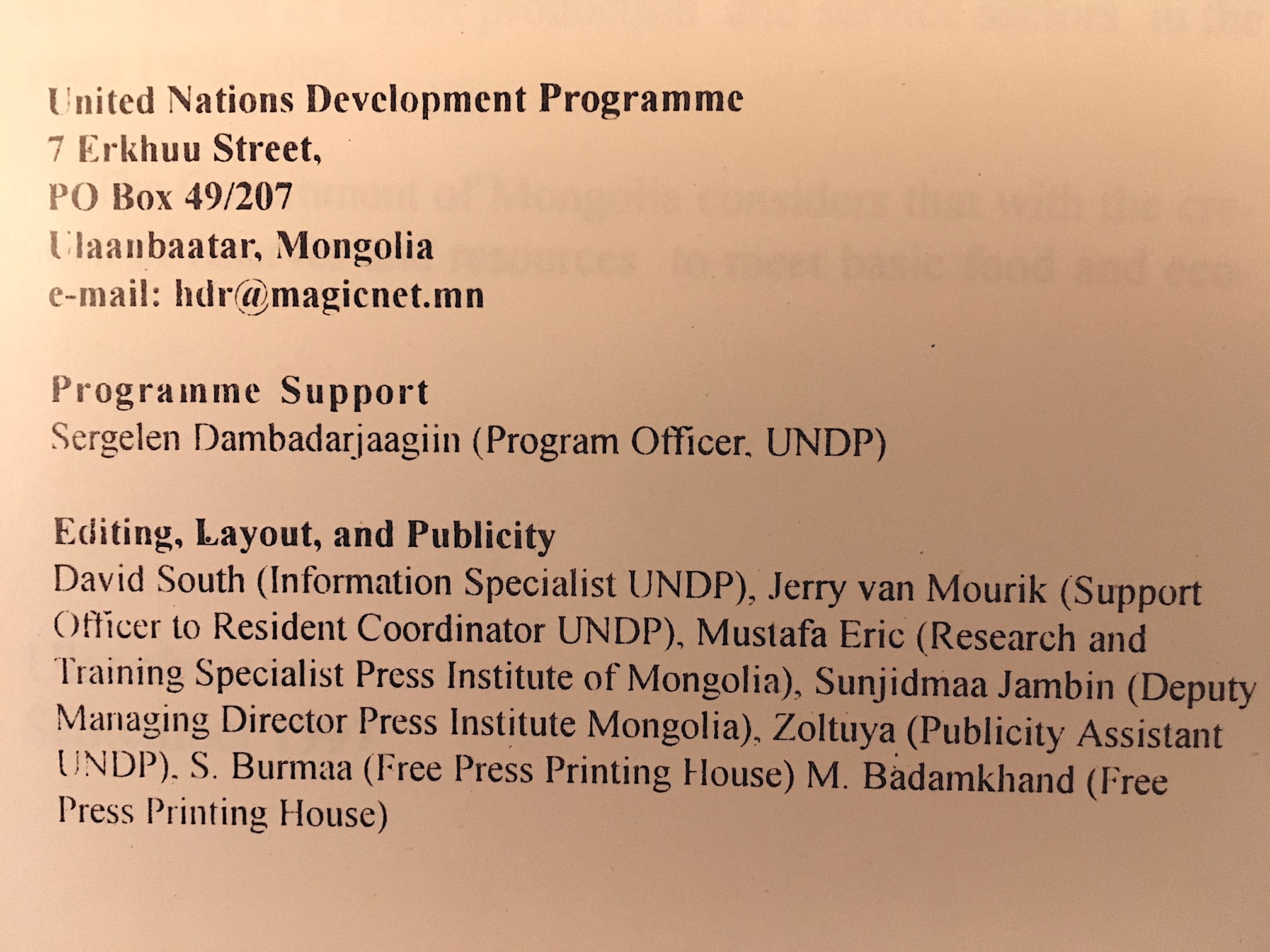 Human Development Report Mongolia 1997